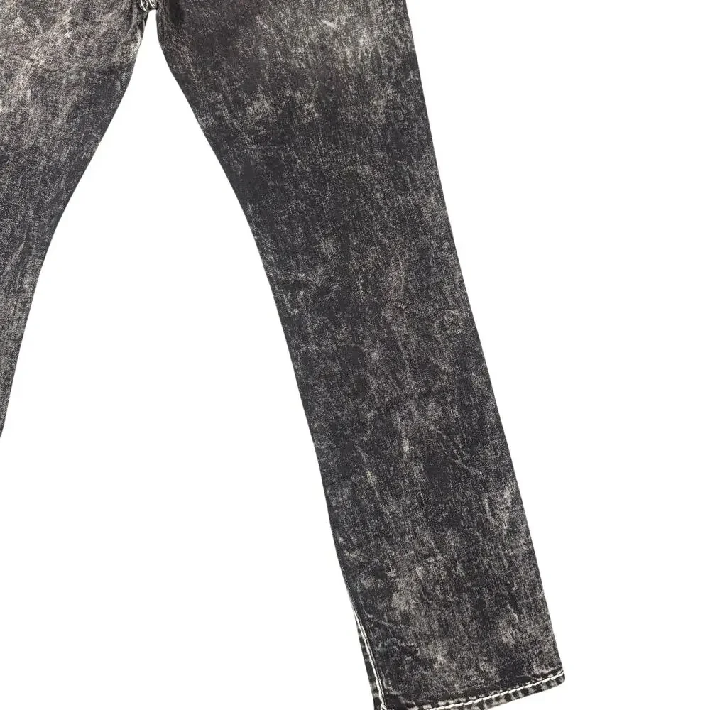 True Religion Ricky Relaxed Straight Acid Wash Black Jeans 33 Stitch